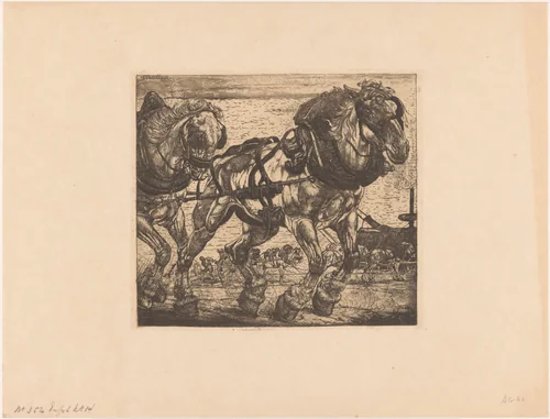 Trekpaarden bij de Seine in Parijs by Pieter Dupont, print, 1898-1899
