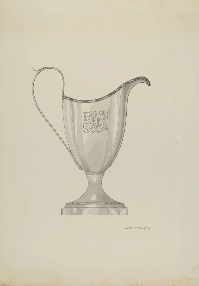 Monogrammed Silver Cream Pitcher by David P Willoughby, index of american design, 1937