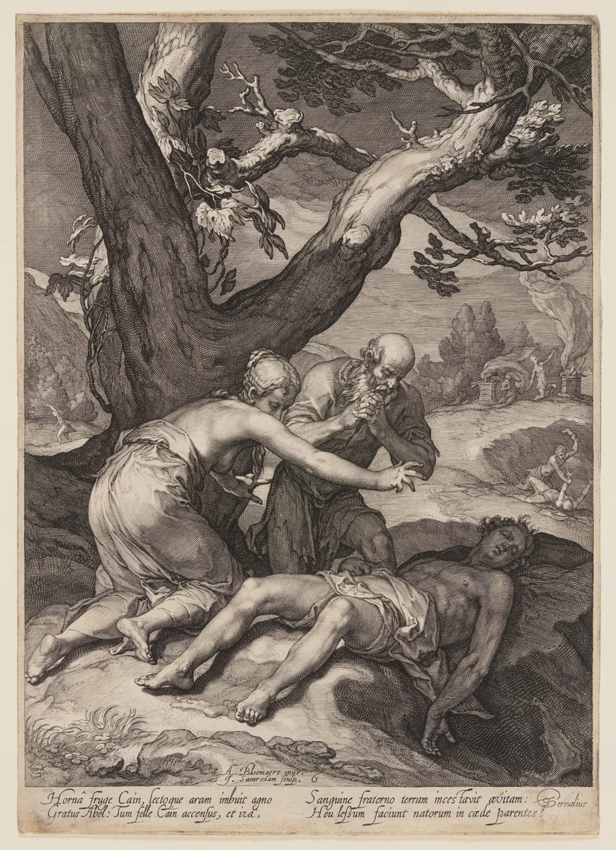 Adam and Eve Lamenting over the Corpse of Abel, from History of the First Parents of Man by Jan Saenredam, print, 1604