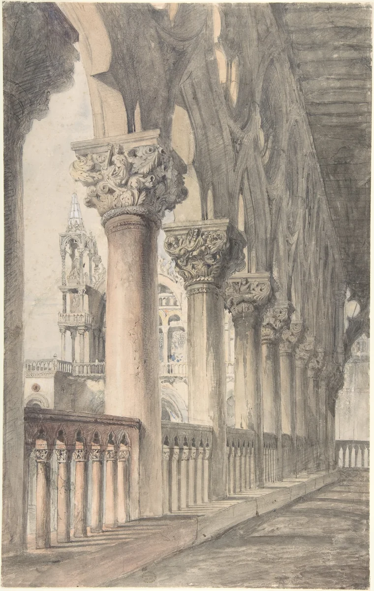Loggia of the Ducal Palace, Venice by John Ruskin, drawing, 1849-1850