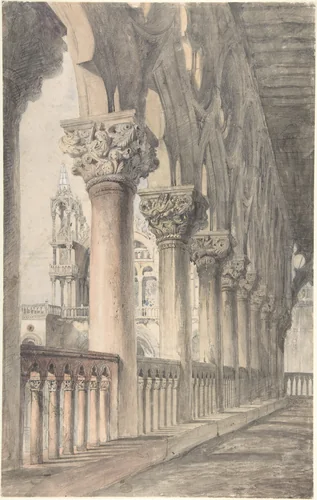 Loggia of the Ducal Palace, Venice by John Ruskin, drawing, 1849-1850