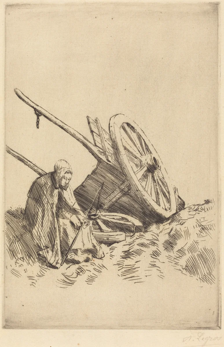 Broken Cart (La charrette brisee) by Alphonse Legros, print, 1837-1911