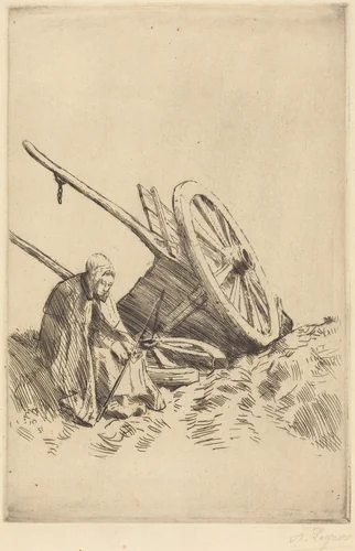 Broken Cart (La charrette brisee) by Alphonse Legros, print, 1837-1911