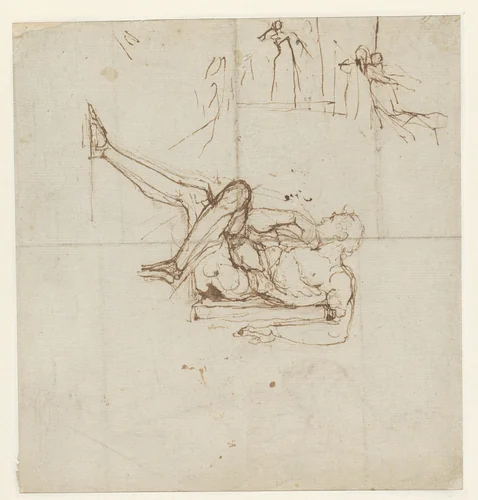 Studieblad van zittende naakte man by Johann Heinrich Füssli, drawing, 1795-1810
