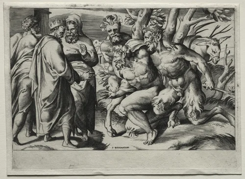 Silenus and King Midas by Giulio Bonasone, print, 1525-1575