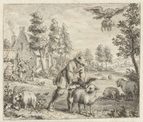 Raaf die de adelaar wil imiteren by anonymous, drawing, 1668-1740