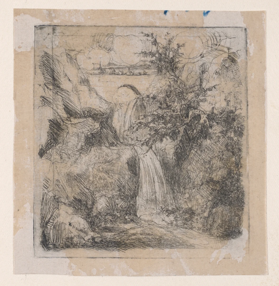 Les Cascades (The Waterfalls) by Rodolphe Bresdin, print, 1845-1846
