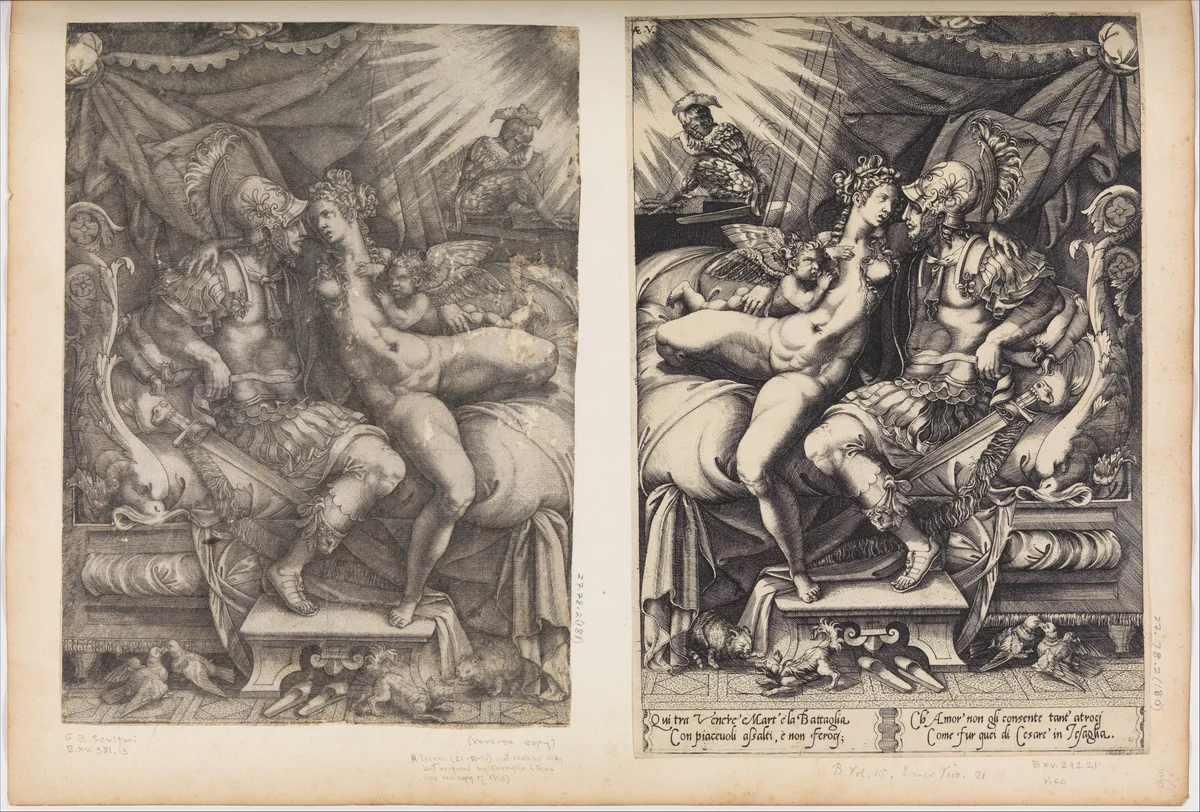 Mars and Venus by Giovanni Battista Scultori, print, 1503-1575