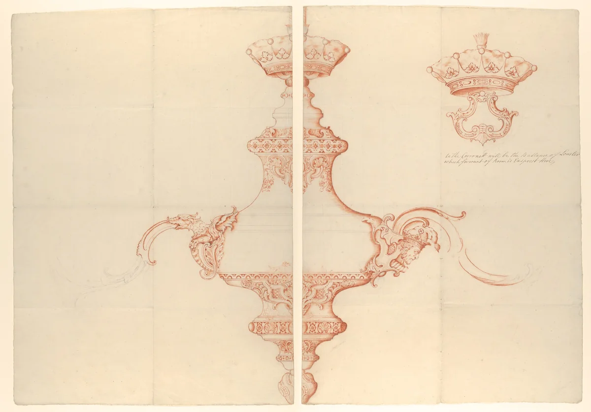 Design for a Silver Chandelier with Two Variants by George Wickes, drawing, 1737-1747