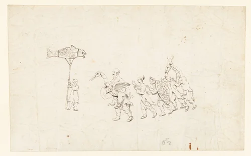 Optocht ter gelegenheid van Chinees Nieuwjaar te Batavia by Wouter Schouten, drawing, 1660