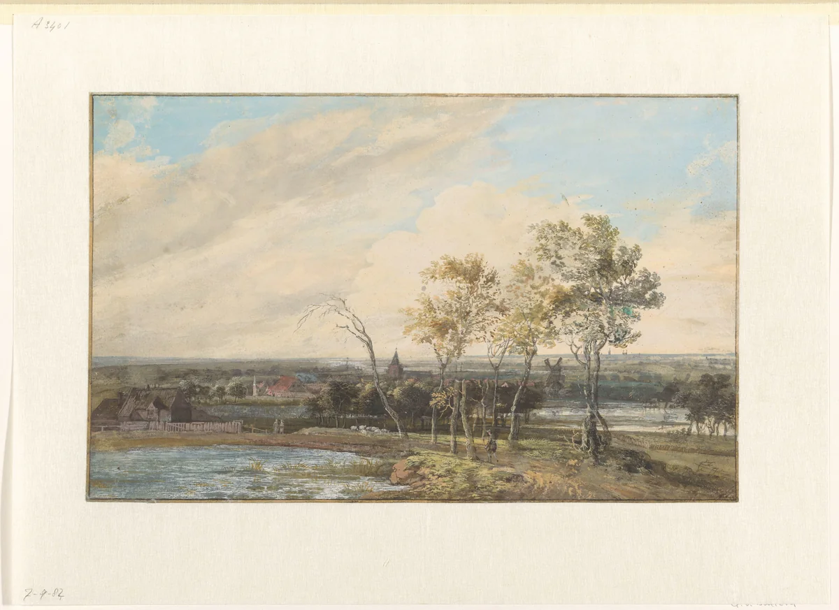 Rivierlandschap by Gerrit Battem, drawing, 1646-1684