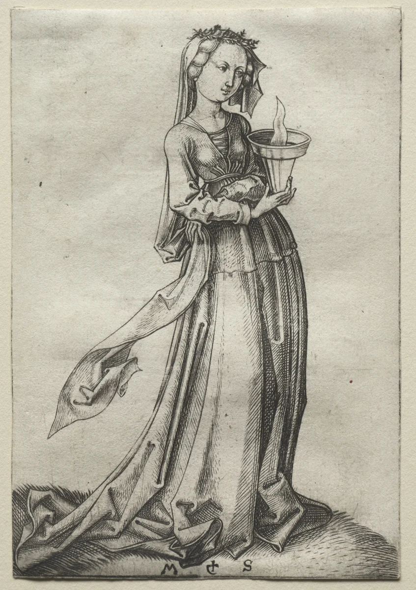 The Fourth Wise Virgin by Martin Schongauer, print, 1464-1484