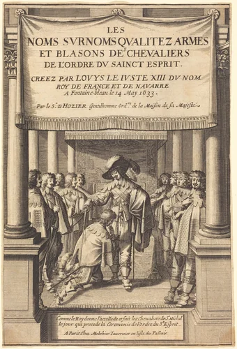 The King Giving the Accolade and Creating Knights of S. Michel Who Receive the Order of the Holy Spirit by Abraham Bosse, print, 1633