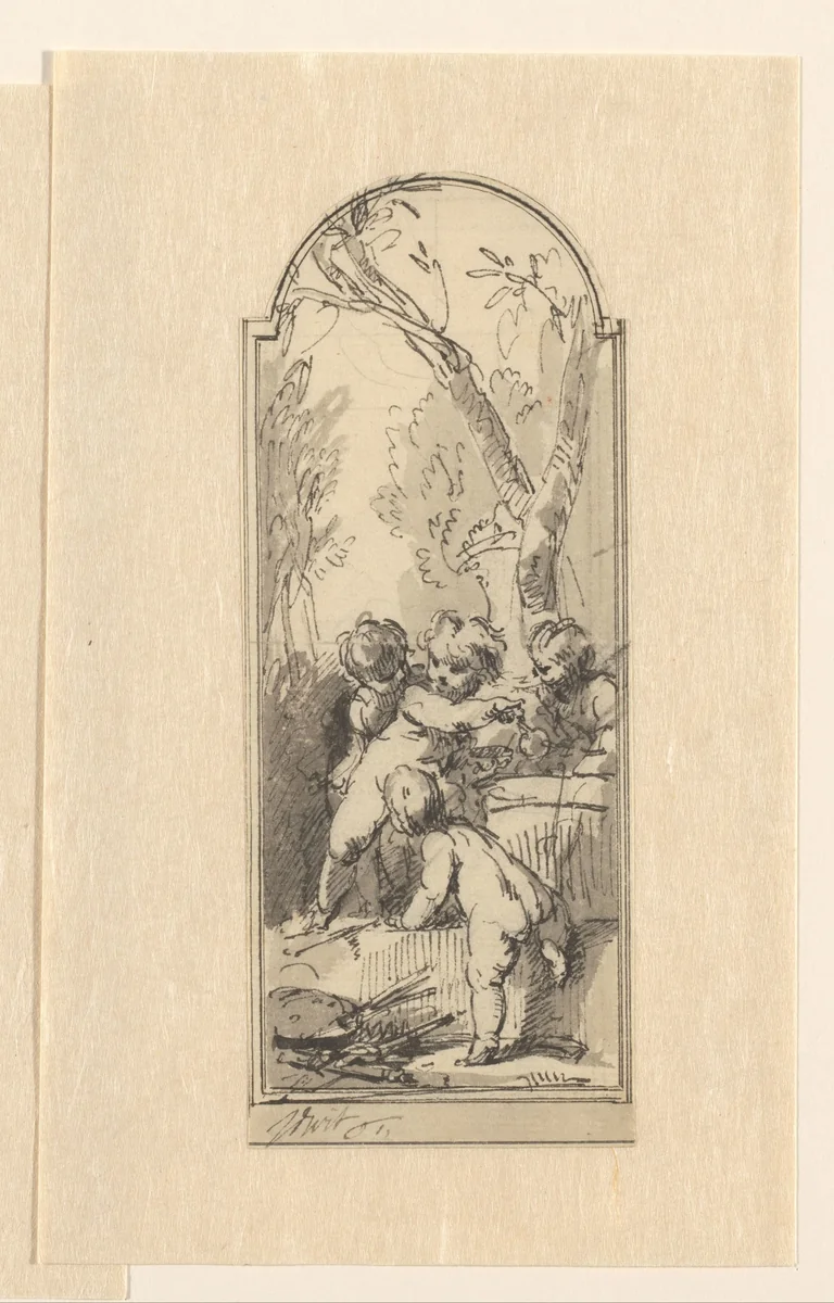 Vanitas-allegorie by Jacob de Wit, drawing, 1705-1754