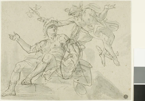 Mercury and Mars by Marco Marcola or Charles Le Brun, drawing, 1639-1793