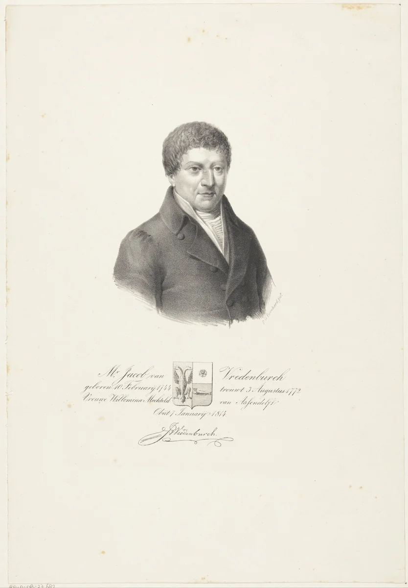 Portret van Jacob van Vredenburch by Pieter Gerardus Bernhard, print, 1823-1880
