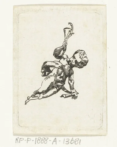 Vignet met putto met trompet en palmtak by Willem Bilderdijk, print, 1766-1831