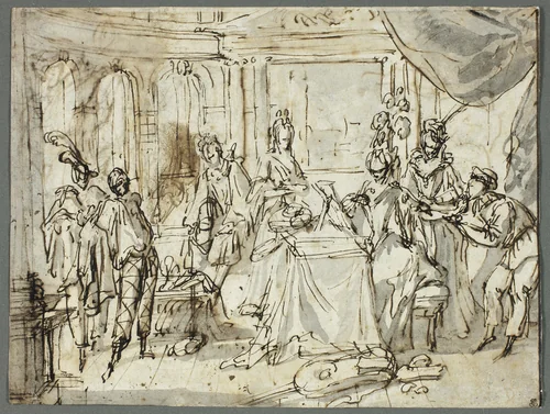 The Actors Making Ready (recto); Studies of the Holy Family and Saint John the Baptist (verso) by Claude Gillot, drawing, 1705-1710