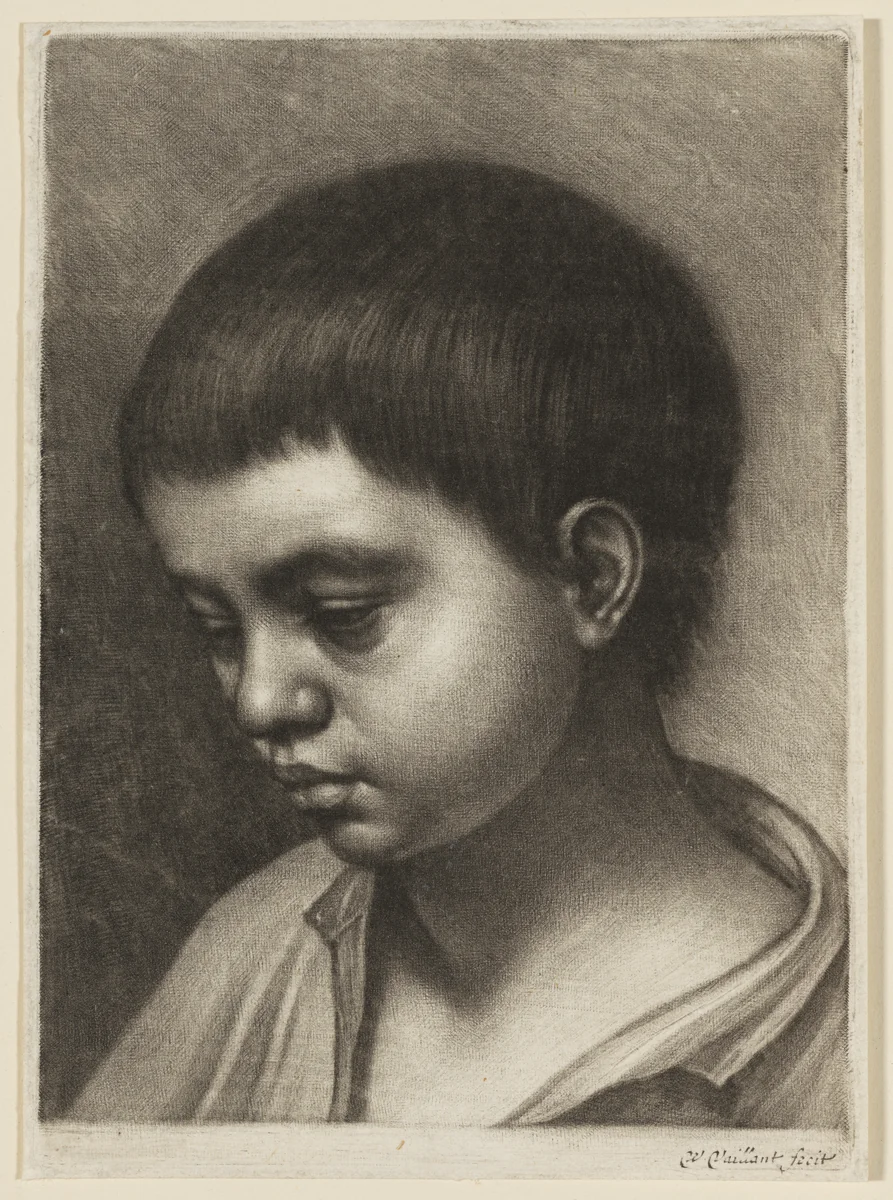 Head of a Boy, turned to the left by Wallerant Vaillant, print, 1635-1677
