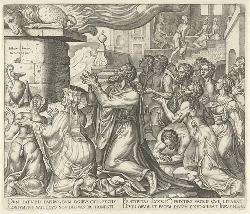 Job offert een lam voor de zonden van zijn kinderen by Philips Galle, print, 1563