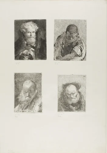 Old Man with a Helmet, Young Moor, Old Man with a Bare Head, Old Man with a Beard by Giovanni Domenico Tiepolo, print, 1775