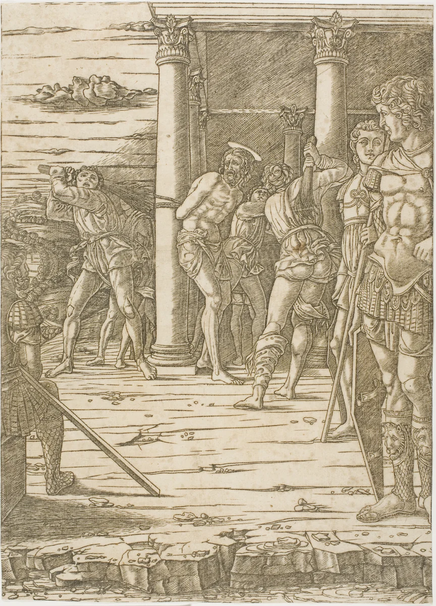 The Flagellation of Christ, with the Landscape Background by Andrea Mantegna, print, 1475-1480