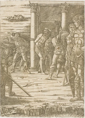 The Flagellation of Christ, with the Landscape Background by Andrea Mantegna, print, 1475-1480