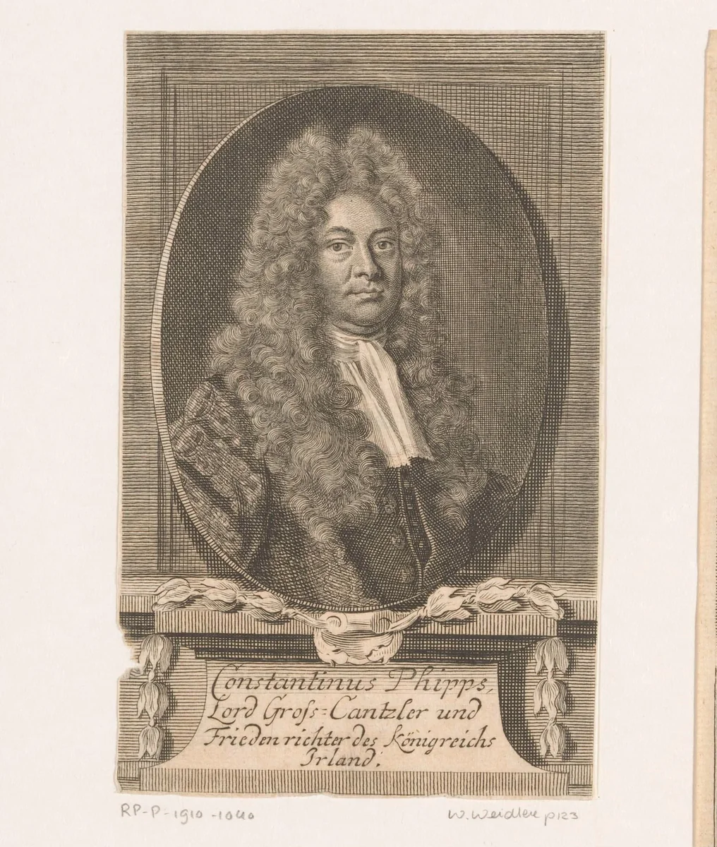 Portret van Constantine Phipps by Martin Bernigeroth, print, 1717