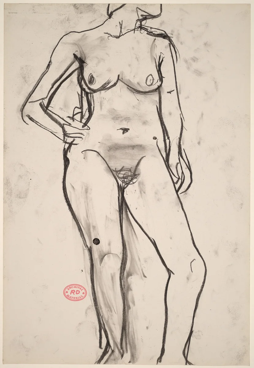 Untitled [standing female nude with right hand on hip] [recto] by Richard Diebenkorn, drawing, 1955-1967