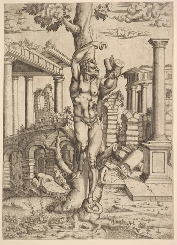 Man Against a Tree by Master IQV, print, 1538-1548