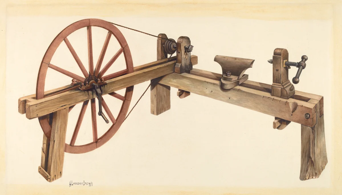 Bishop Hill: Woodturning Lathe by H. Langden Brown, index of american design, 1939