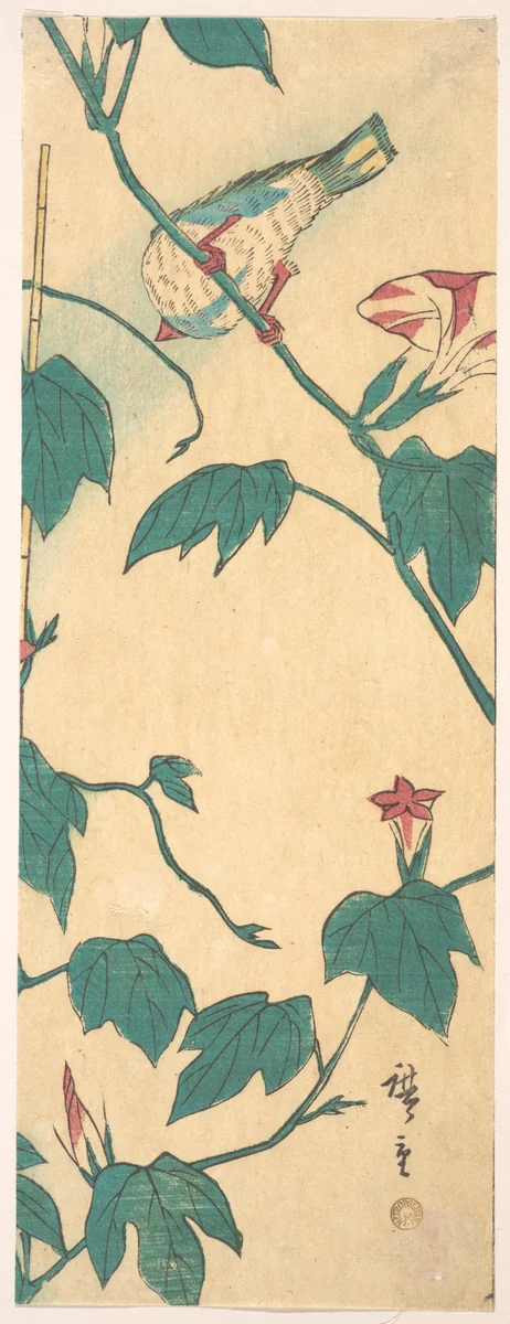 Morning Glories and Bird by Utagawa Hiroshige (歌川広重), print, 1840-1850