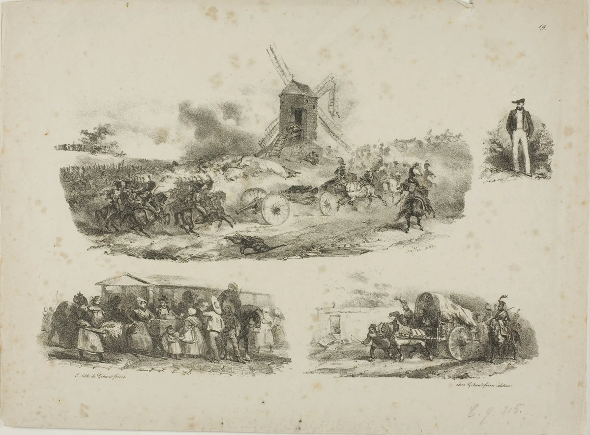 Sheet of Sketches by Denis Auguste Marie Raffet, print, 1829