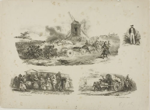 Sheet of Sketches by Denis Auguste Marie Raffet, print, 1829