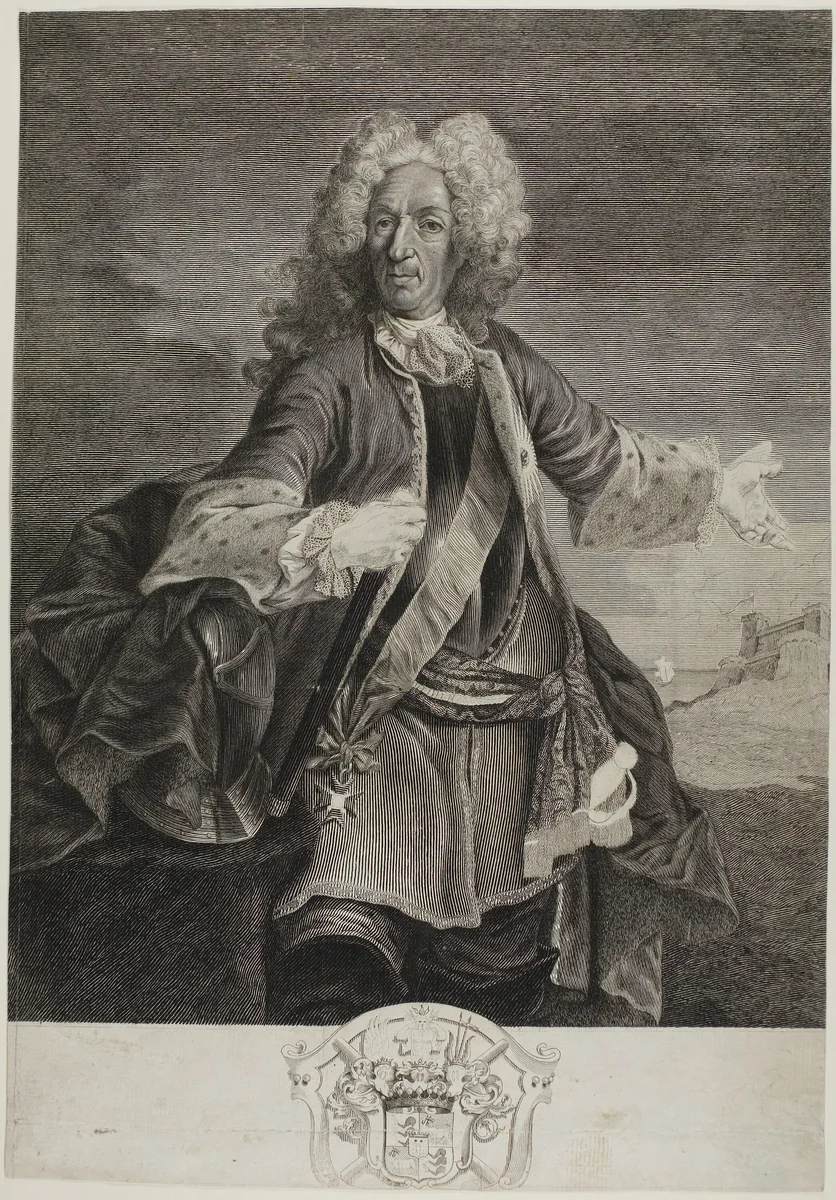 Johann Matthias, Count von Schulenburg. by Giovanni Marco Pitteri, print, 1720-1747