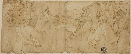 Franciscan Saints in Adoration by Unknown Artist, drawing, 1580-1599