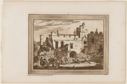 Manerbawr Castle from the Inward Court by Paul Sandby, print, 1775