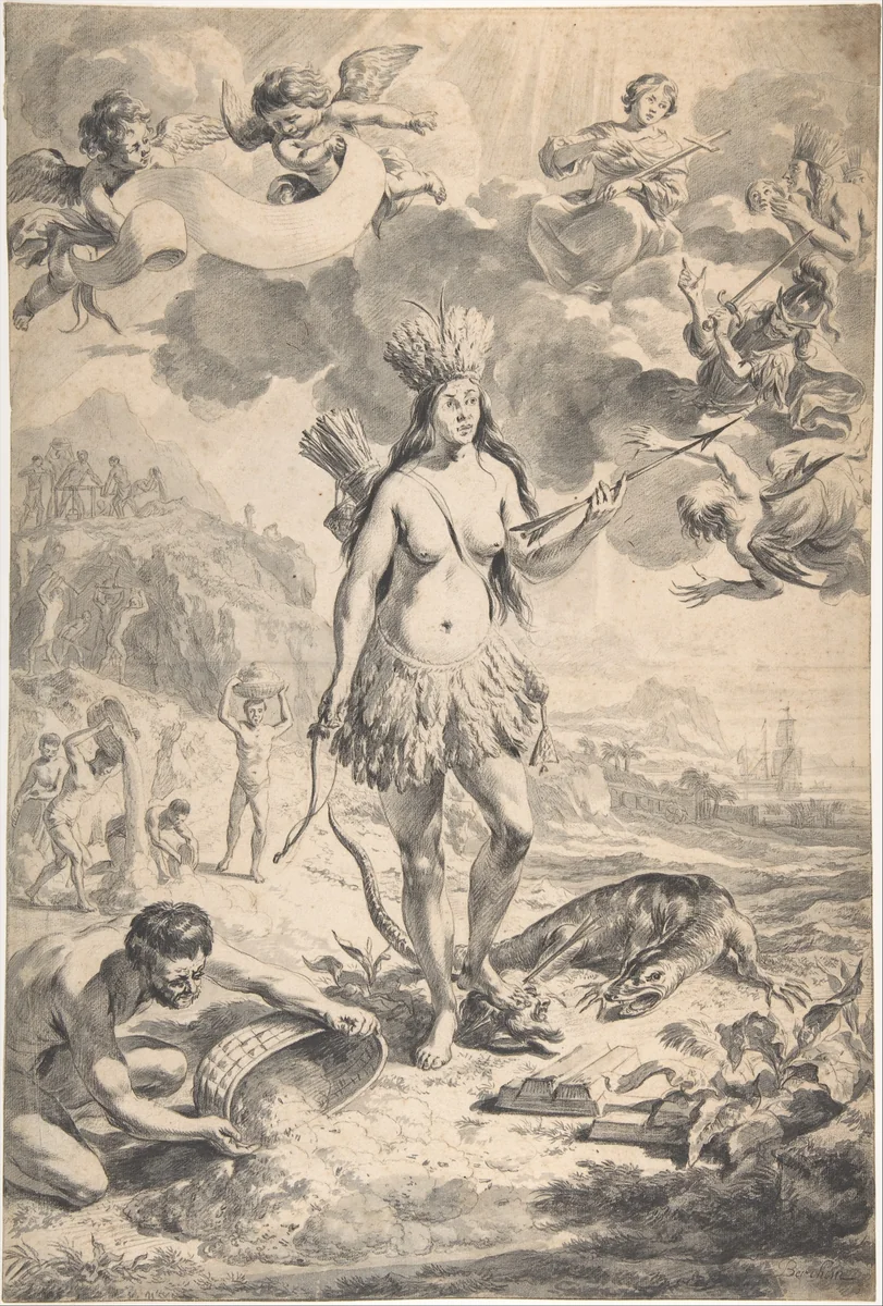 Allegory of America by Nicolaes Berchem, drawing, 1635-1683