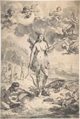 Allegory of America by Nicolaes Berchem, drawing, 1635-1683