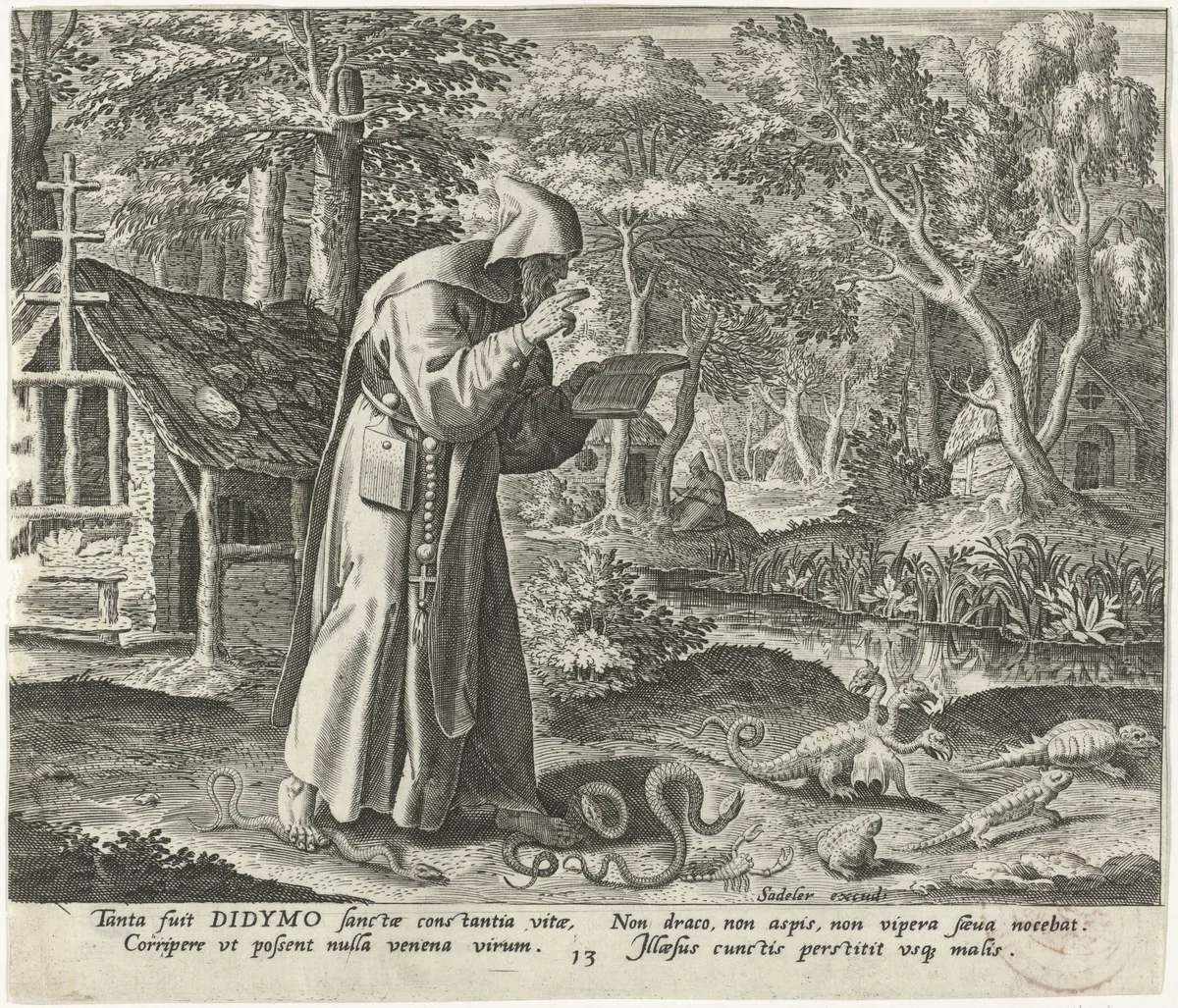 Didymus van Nitria als kluizenaar by Johann Sadeler, print, 1583-1588