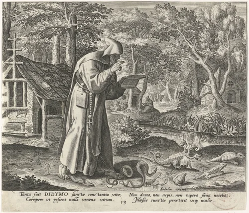Didymus van Nitria als kluizenaar by Johann Sadeler, print, 1583-1588