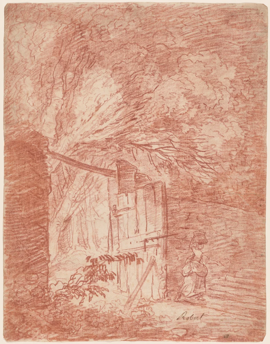 The Garden Gate by Hubert Robert, drawing, 1760-1765