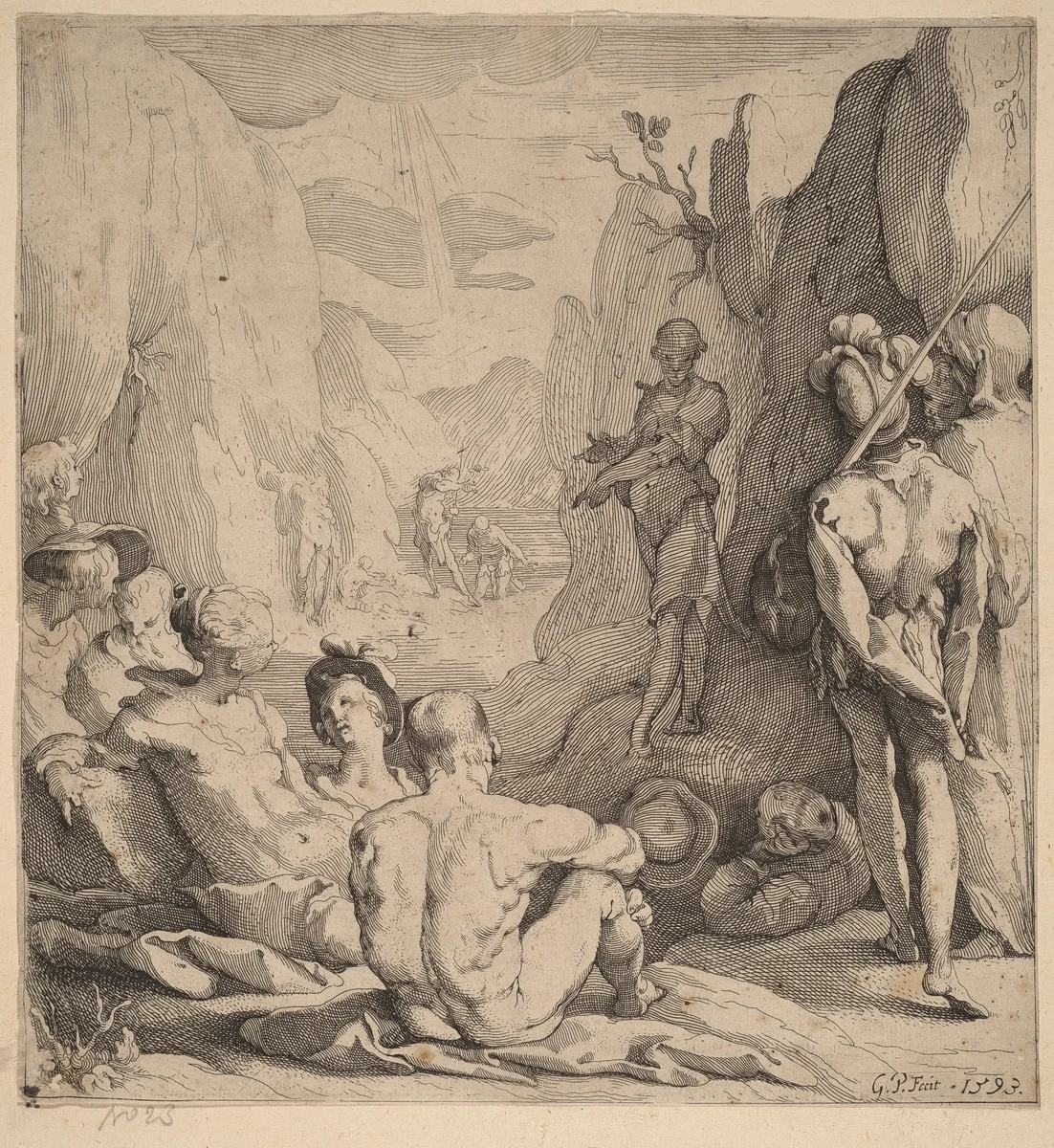 John the Baptist, Preaching by Gerrit Pietersz. Sweelinck, print, 1593