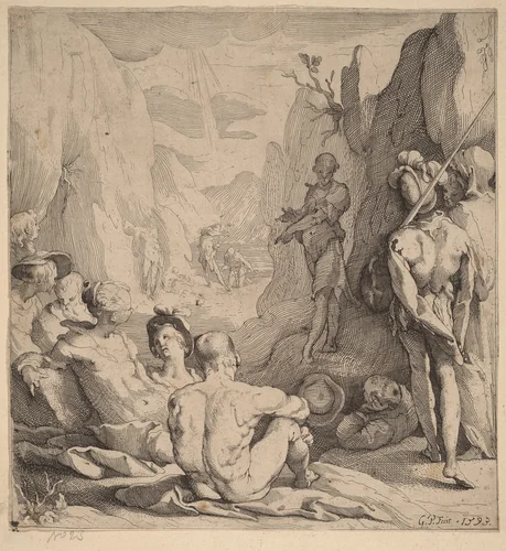 John the Baptist, Preaching by Gerrit Pietersz. Sweelinck, print, 1593