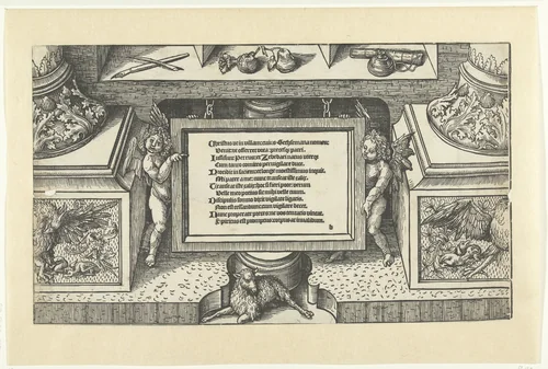 Omlijsting uit een Biblia Pauperum by Jacob Cornelisz van Oostsanen, print, 1518-1522
