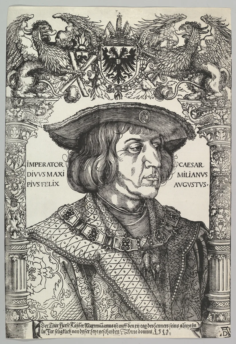 Portrait of Emperor Maximilian I by Hans Weiditz, print, 1519