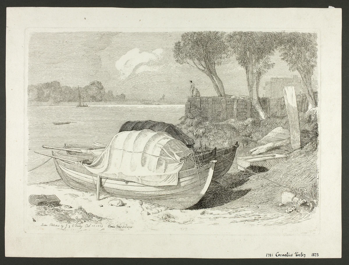 Shored Boats by Cornelius Varley, print, 1809
