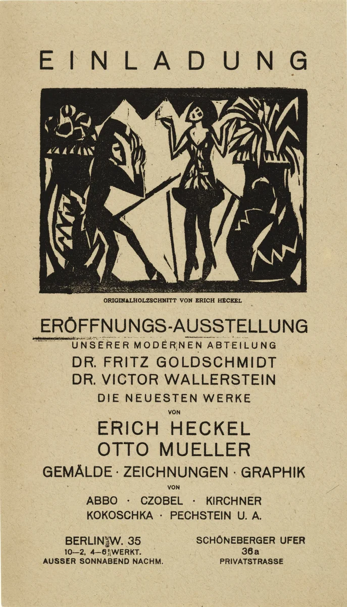 "Pantomime by W.S. Guttmann" ("Pantomime von W.S. Guttmann") (exhibition invitation) by Erich Heckel, print, 1912