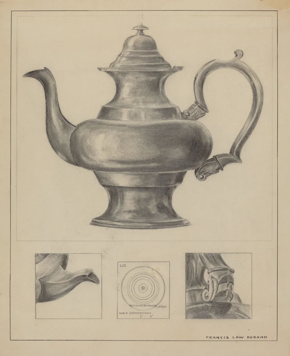 Silver Teapot by Francis Law Durand, index of american design, 1935-1942