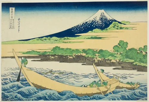 Tagonoura Bay near Ejiri on the Tōkaidō (Tōkaidō Ejiri Tagonoura ryakuzu), from the series Thirty-Six Views of Mount Fuji (Fugaku sanjūrokkei) by Katsushika Hokusai (葛飾 北斎), print, 1825-1838
